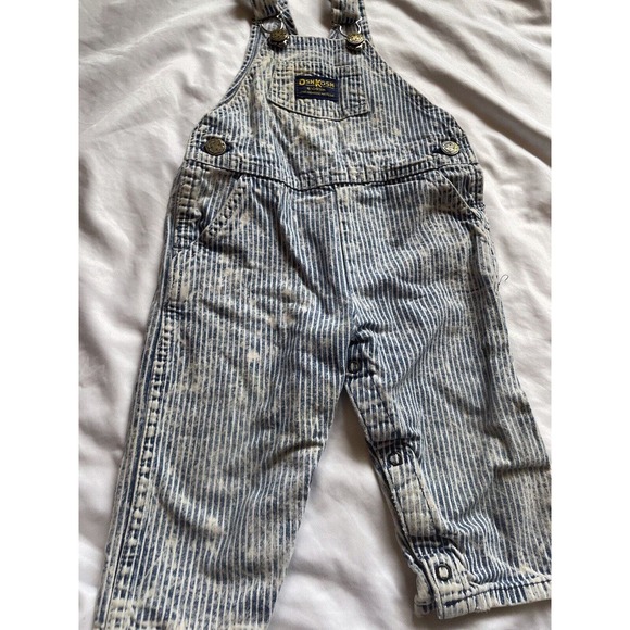 Oshkosh Vintage Train Railroad Overalls Acid Wash Striped Vestbak 24 Mo USA - Picture 4 of 14